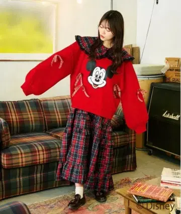 [ 틸과 레트로 ] 디즈니 미키마우스 멀티 웨이 체크 리본 니트