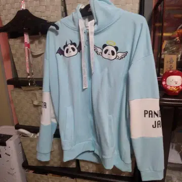 팬더 자수 스카이블루 집업 후드티 천사의 깃털 윙 후드티