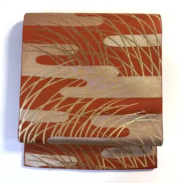 5k3006 나고야 오비 브라운 골드 컬러 패턴 제품 일본 의류 기모노