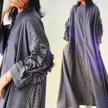 antiqua 개더 프릴 롱 원피스 ( 스트라이프 )