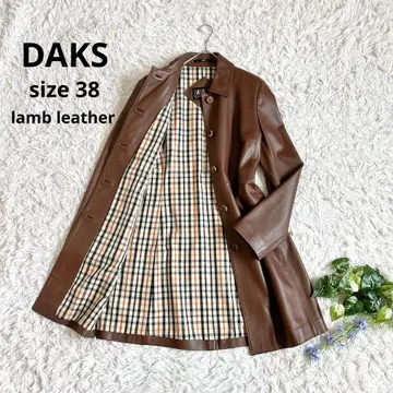 새상품급 닥스 리얼 가죽 미들 기장 코트 램 가죽 하우스 체크 브라운 M