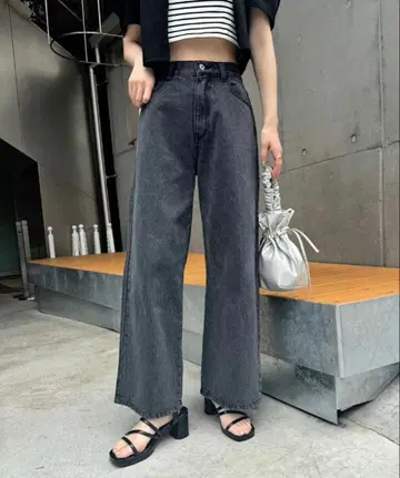 NICE CLAUP 스트레이트 와이드 데님 차콜