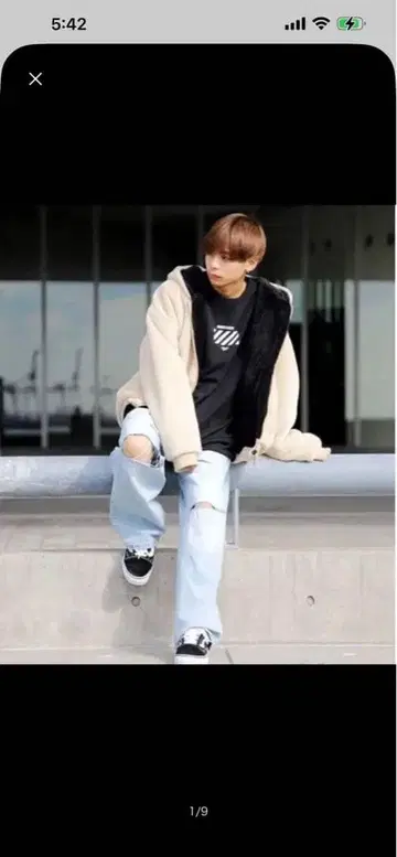 G.O.C 와이드 데님 팬츠 데미지 데님 사이즈 M 네고 불가