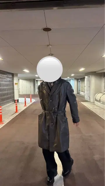 블랙 가죽 롱 코트 벨트 포함