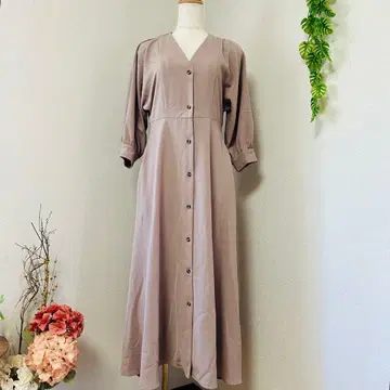 그레이 V넥 긴팔 셔츠 원피스