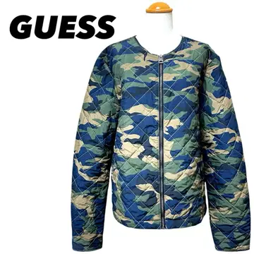 GUESS 카모플라쥬 노카라 퀼팅 자켓 넓은 폭 M 충전솜 카모 무늬