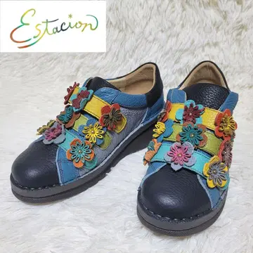 컨디션 최상 에스타시온 꽃 모티브 스니커즈 웨지솔 통굽 LL