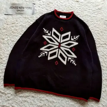 JONES NEW YORK 눈꽃 무늬 두꺼운 원단 코튼 니트 스웨터 XL
