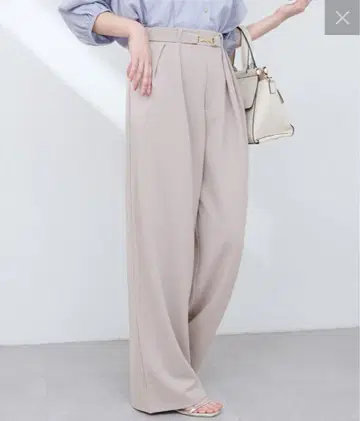 새상품 비트 벨트 스트레치 팬츠 그레이쉬 베이지 와이드 팬츠
