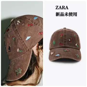 완판템 ZARA 트윌 자수 캡 택 포함 새상품 브라운