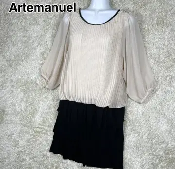 Artemanuel 플리츠 절개 원피스 베이지 x 블랙 9AR