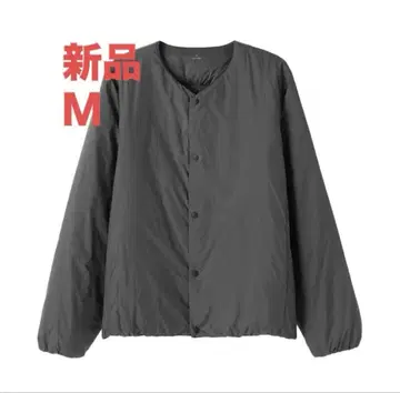 새상품 무인양품 경량 다운 포켓터블 노카라 자켓 신사 M 다크 그레이