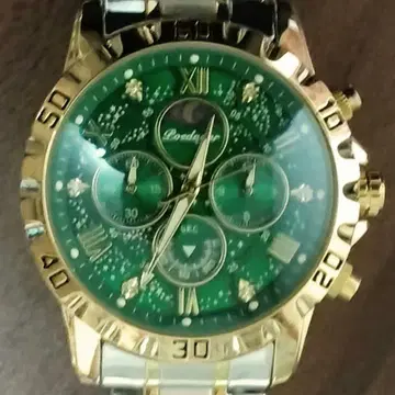 P0EDAGAR 문페이즈 손목시계 그린/골드 방수 내충격 축광