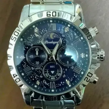 P0EDAGAR 문페이즈 손목시계 블루/실버 방수 내충격 축광