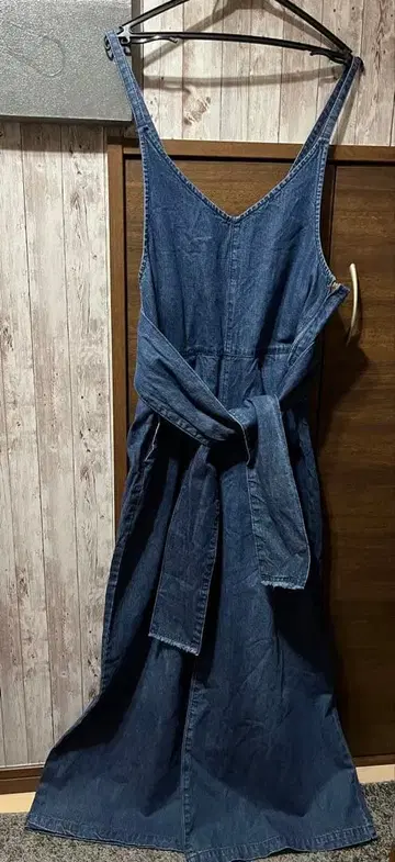 미사용 택 포함 사이즈 LL 데님 블루 와이드 레그 오버롤