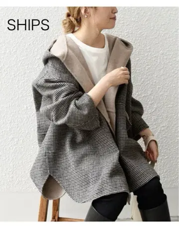 SHIPS 체크 자켓 코트 후드 부착 쉽스