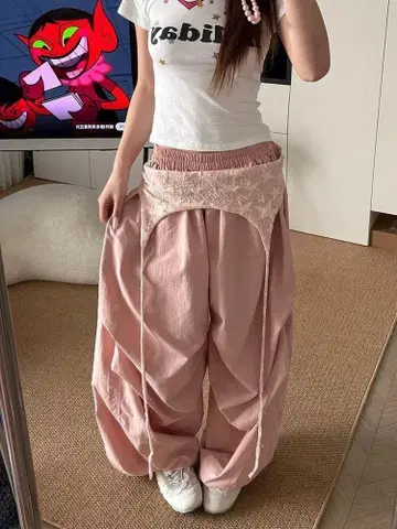 [ 새상품 ] 빅 사이즈 스트리트 댄스 루즈핏 핑크 4XL 드로스트 팬츠
