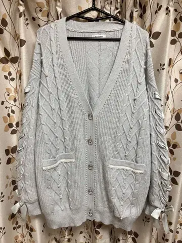 [ NOEMIE ] 색스 리본 레이스업 펄 가디건 양산형 히메 스타일