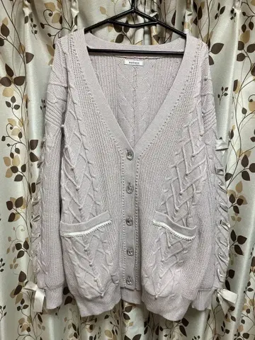 NOEMIE 리본 소매 펄 장식 가디건 핑크 양산형 히메 스타일 걸리시