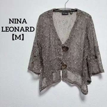 NINA LEONARD [ M ] 메쉬 편직 가디건 세련된 브라운