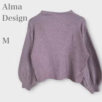 알마 디자인 보틀넥 리브 니트 벌룬 슬리브 퍼플 M