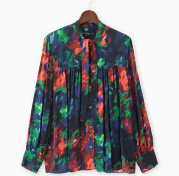 BRAHMIN 리본 포함 긴팔 블라우스 38 브라민