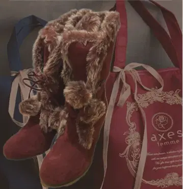 새상품급 [엑시즈팜] L size 와인 레드 퍼 부츠