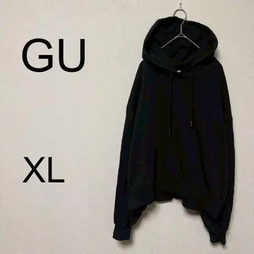 지유 GU 후드티 [XL] 후드 부착 속기모 빅 사이즈 블랙