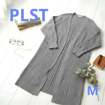 [ PLST ] 고급 울 혼방 리브 니트 롱 가디건 M 그레이