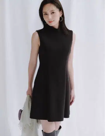 anuans 블랙 슬리브리스 미니 원피스