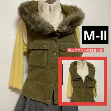 M-ii 올리브 그린 퍼 후드 다운 베스트