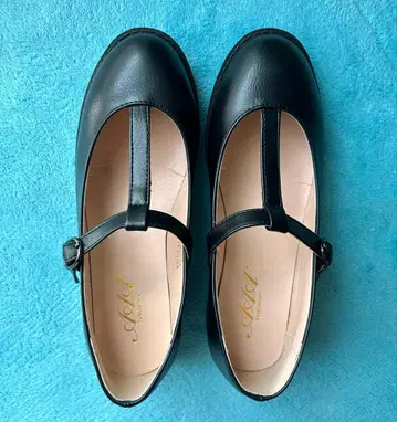 메리 제인 펌프스 T 스트랩 청키힐 가죽 드레스 슈즈