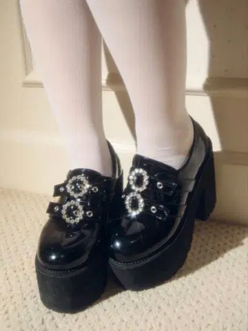 BUBBLES 더블 버클 통굽 슈즈 힐 13cm 39 사이즈