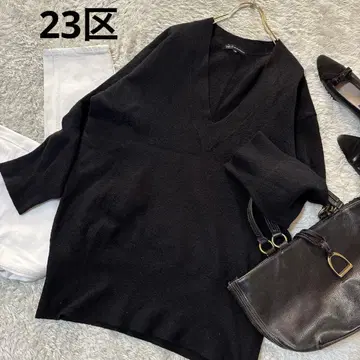 새상품급*23구 울 100% V넥 니트 풀오버 오버 사이즈 블랙