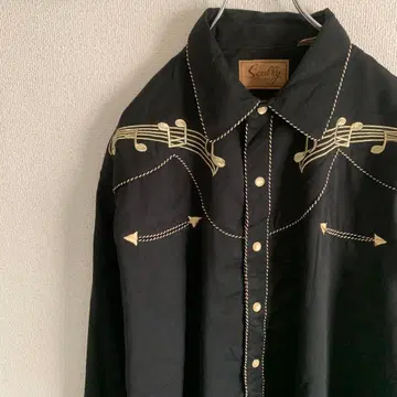 Scully 80s 웨스턴 셔츠 음표 블랙 스컬리