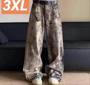 워시드 데님 리얼 트리 3XL 배기 팬츠 와이드 팬츠 카모플라주