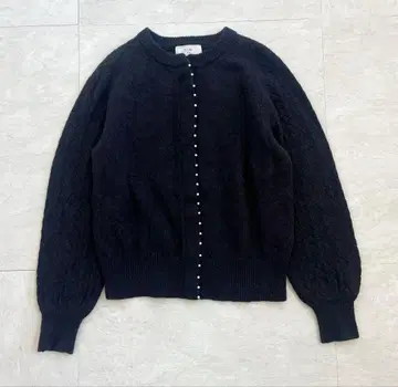 SLOBE IENA 슬로브 이에나 펄 장식 패턴 편직 가디건 블랙