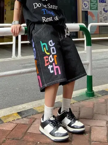 00s 배기 데님 데님 쇼츠 해외 스트릿