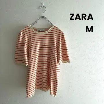 ZARA 반팔 T셔츠 M 사이즈 크림 오렌지 보더