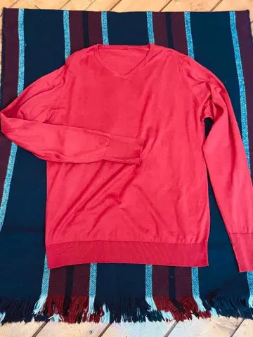 빨간색 V넥 스웨터 존 스메들리 100% 씨 아일랜드 코튼