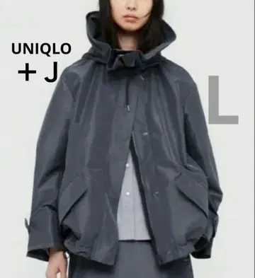 유니클로 +J 실크 블렌드 오버사이즈 후드티 블루종 PLST