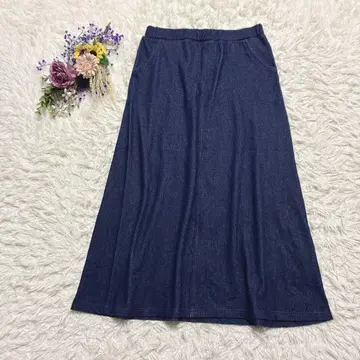 새상품급*시네마 클럽 롱 플레어 스커트 허리밴딩 스트레치 데님 LL