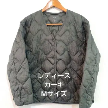 여성용 63 카키 M 사이즈 울트라 라이트 다운 자켓 노카라 웨이브 퀼트