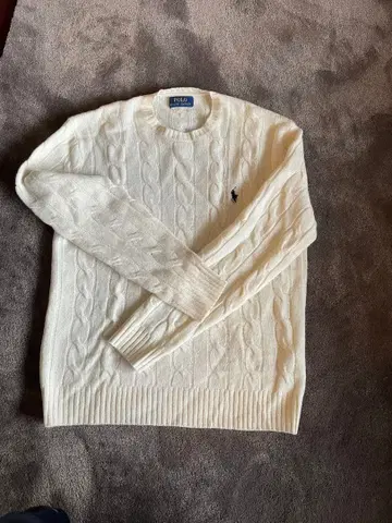POLO 화이트 케이블 니트 스웨터 긴팔