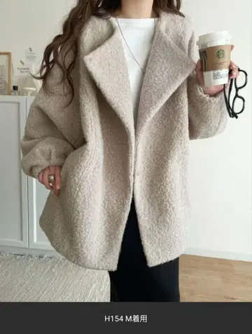 택 포함 새상품 클래식 엘프 노카라 코쿤 보아 코트 M 베이지