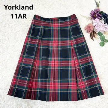Yorkland 요크랜드 턱 플레어 스커트 체크 울 종아리 기장