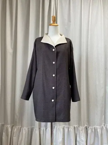 남자 기모노 리메이크 명주, 다크 그레이 안감 있는 튜닉 기장 코트