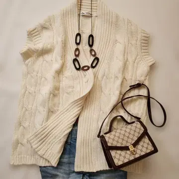 체형 커버 Cen센 케이블 짜임 울 혼방 니트 베스트 빅