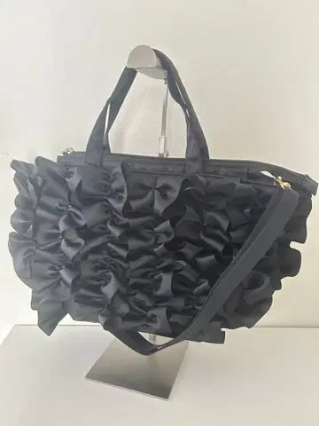 [요시미 레이스] 프릴 디자인 블랙 x 핑크 토트백 2way