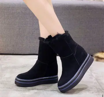 퍼 어그 부츠 통굽 웨지 블랙